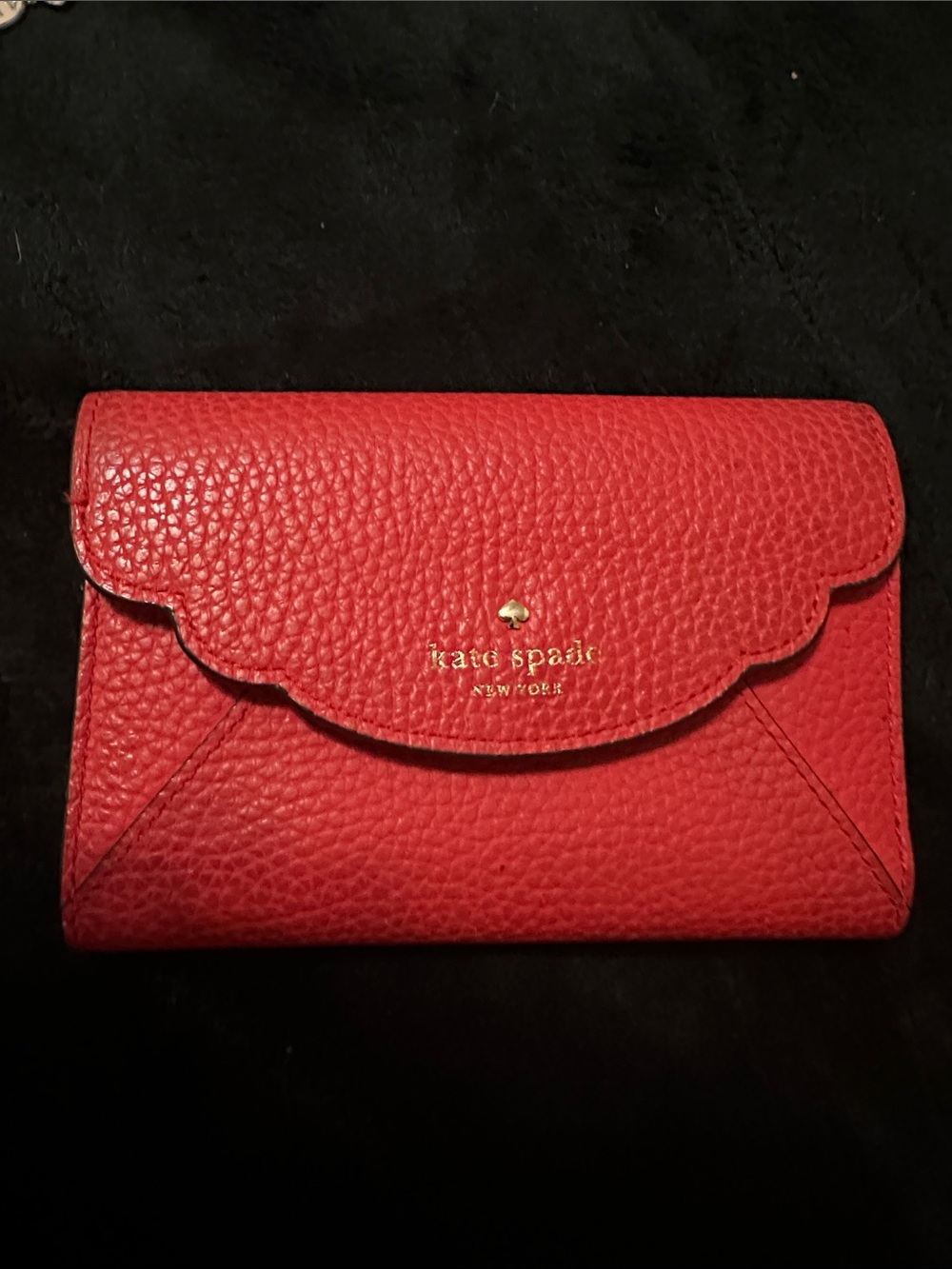 kate spade Red Pebbled Leather Scallop-Flap Wallet